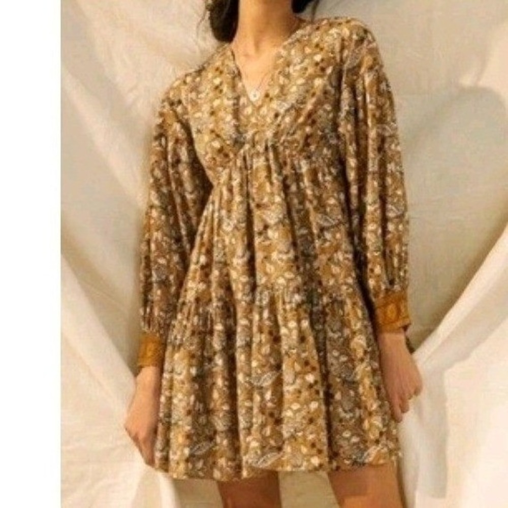 Anthropologie Let Me Be Floral Crochet  Jemma Tunic Long Sleeve Dress US 8
